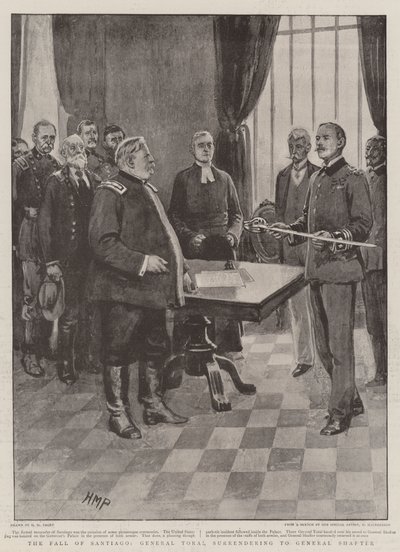 La caída de Santiago, el General Toral rindiéndose al General Shafter de Henry Marriott Paget